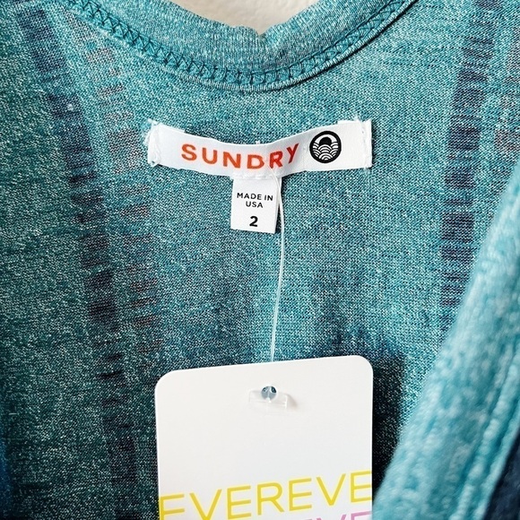 Sundry NEW Teal Stripe Scrunch Dress Sleeveless V-Neck Size 2 = Medium 8/10 - Picture 7 of 10